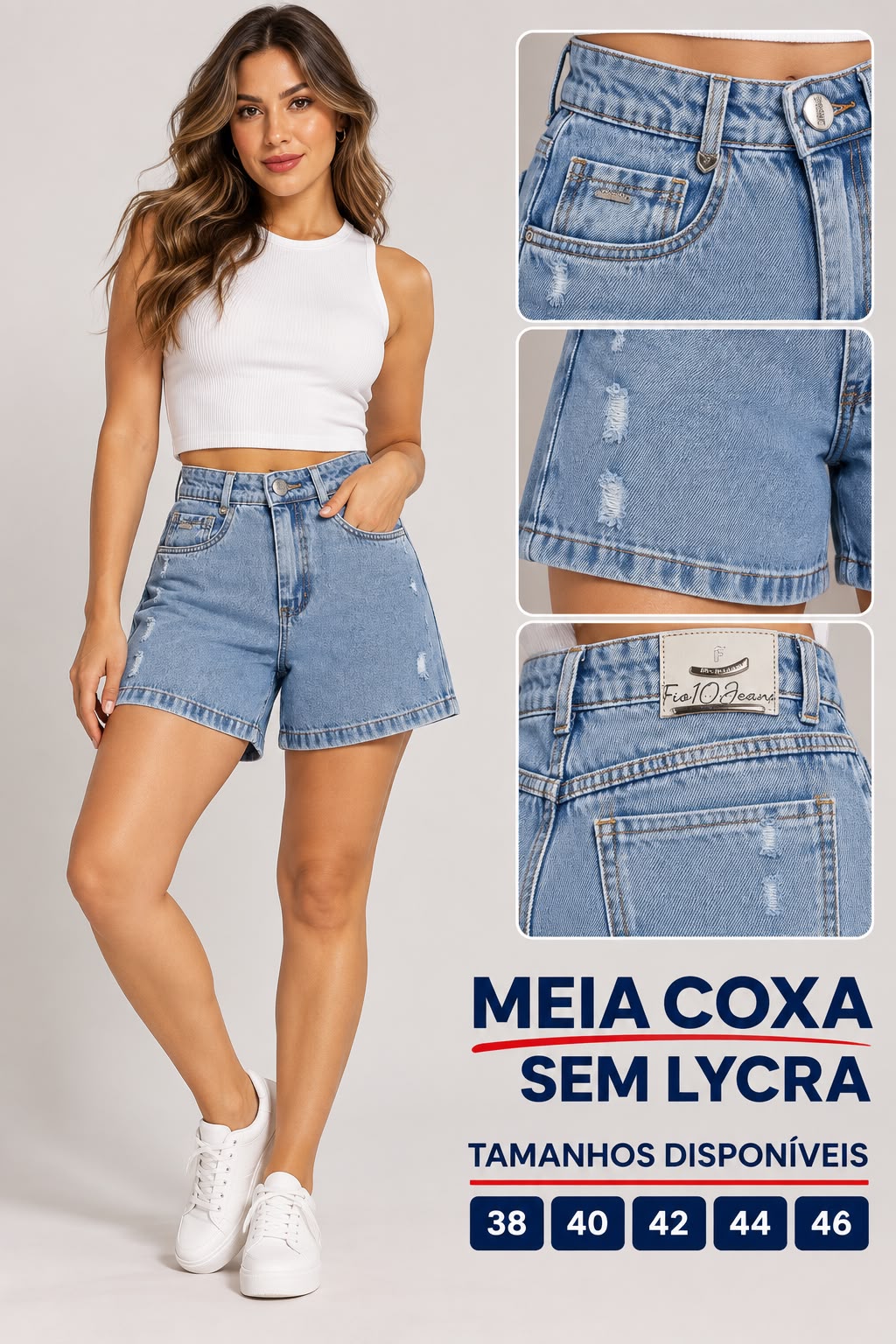 Bermuda Jeans Feminina Meia Coxa Azul Claro