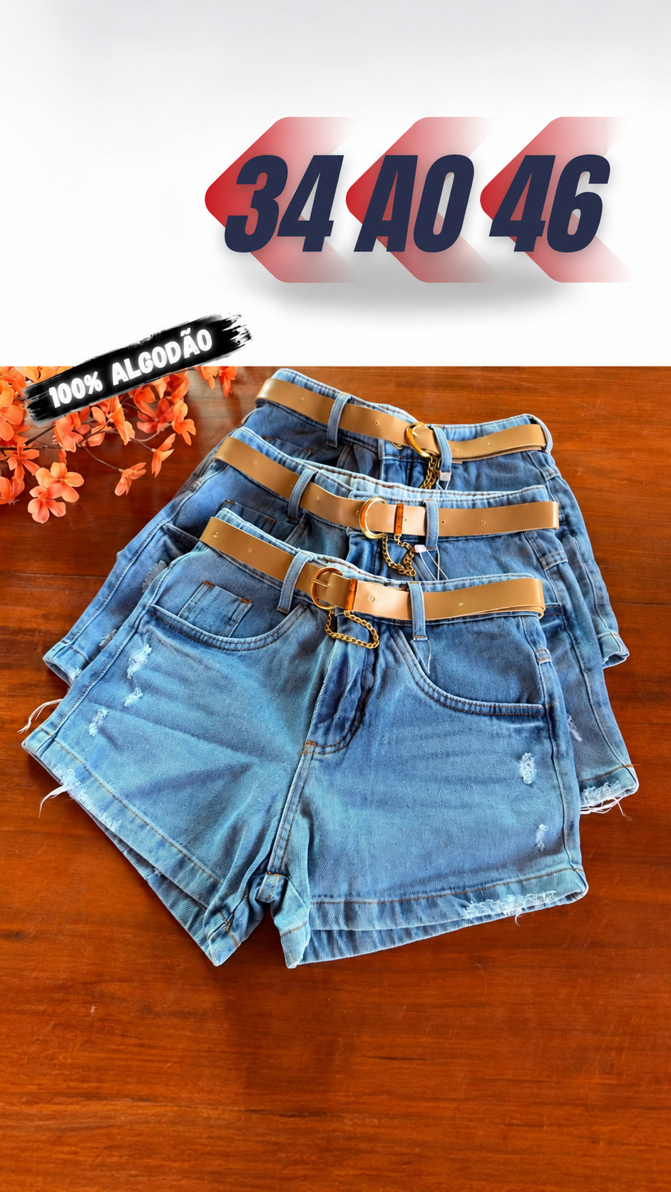 Short Jeans Feminino Cintura Alta com Cinto