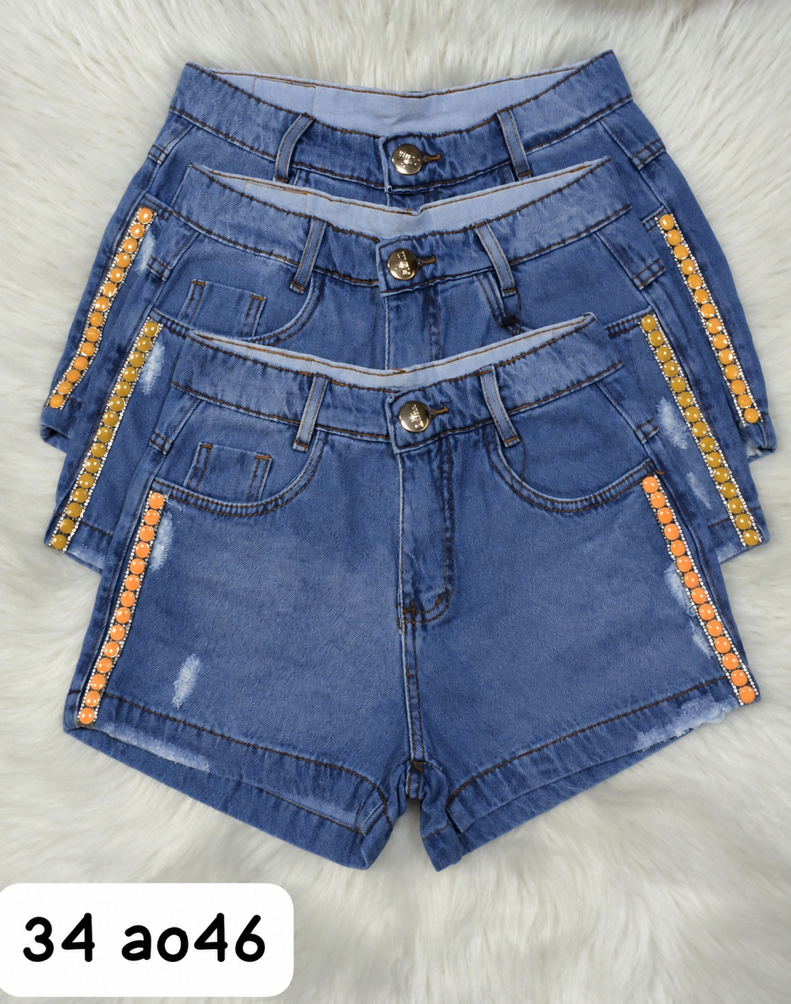 Short Jeans Feminino Cintura Alta com Pedraria