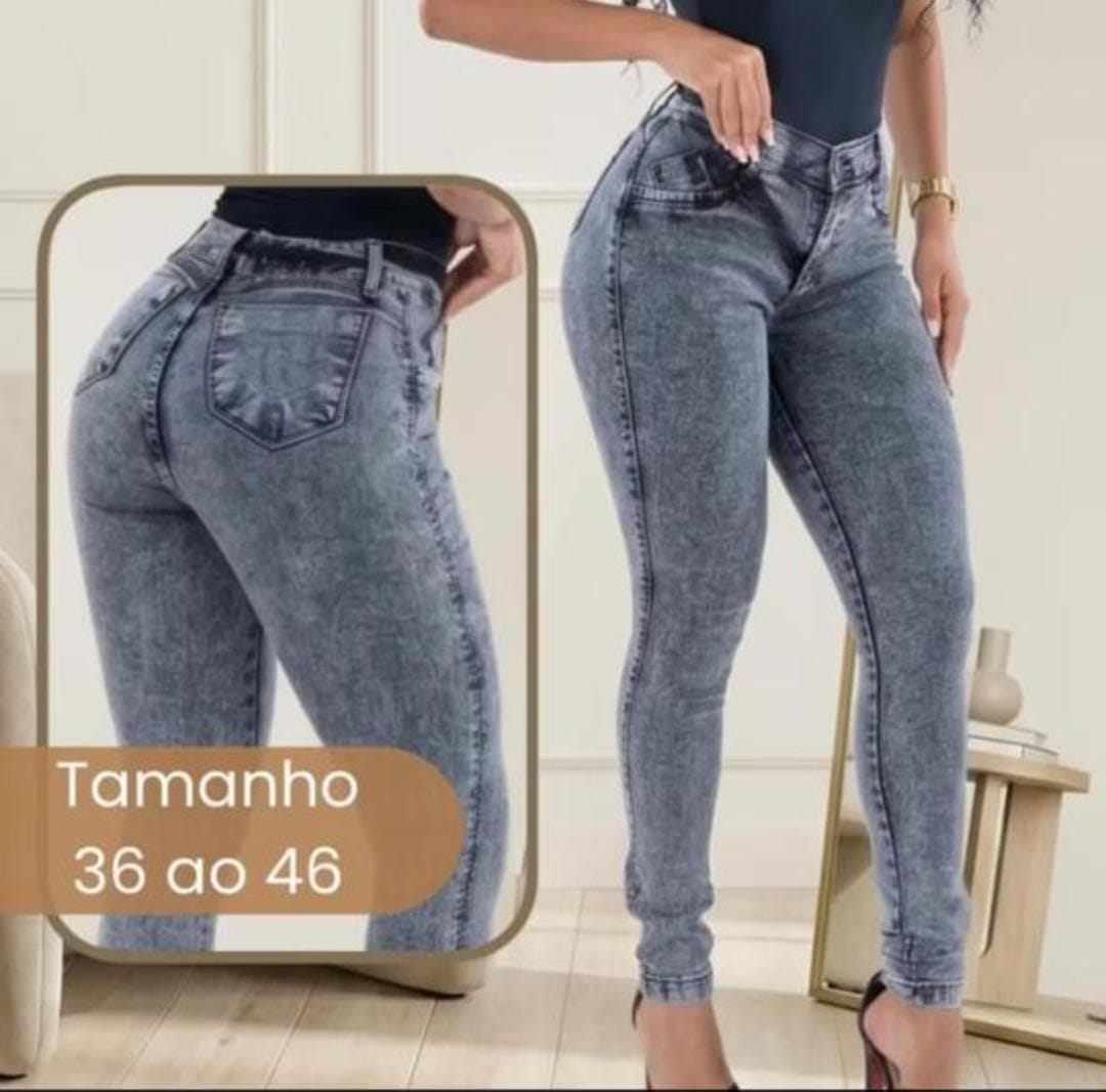 Calça Jeans Skinny Cintura Alta Empina Bumbum Cinza